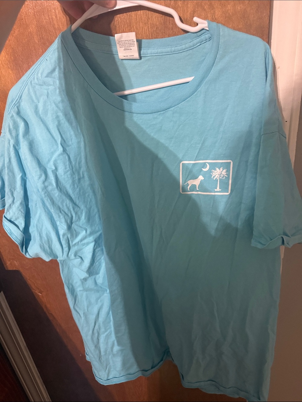 Women’s Light Blue Graphic Tee with Palm & Dog